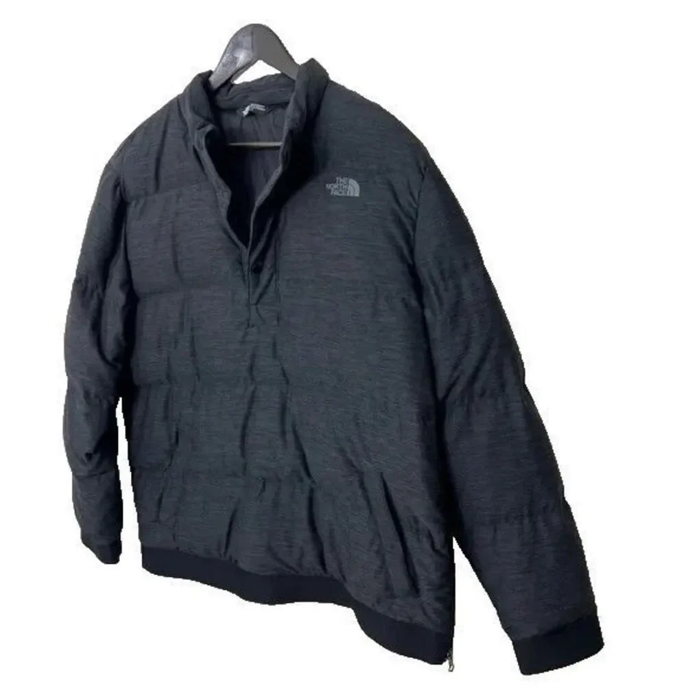 The North Face Puffer 550 Down Pullover Size L Black 1/4 Snap Button Jacket